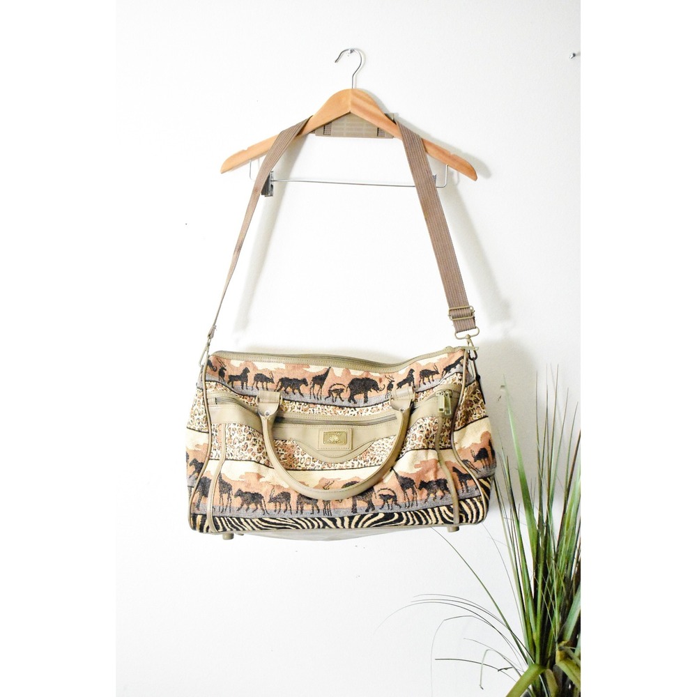 Pioneer Express Duffle Bag Large Tan 90s Safari Animal Print Tapestry Italy